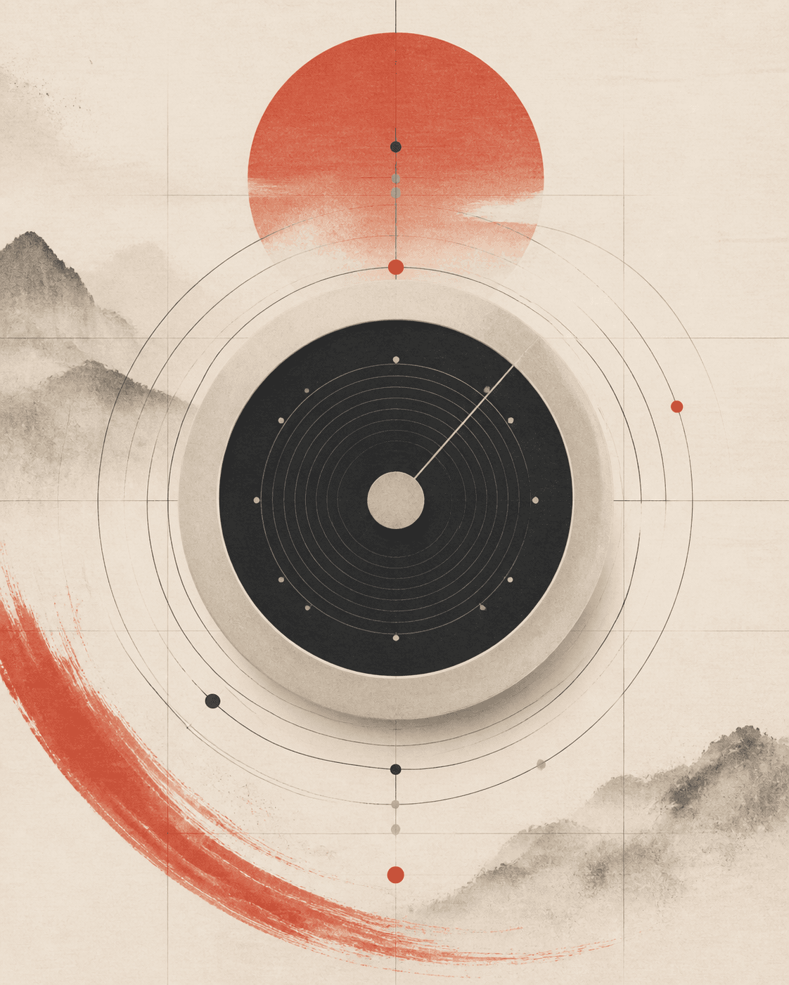 Abstract Japan Curate artwork evoking dawn, motion, and sound